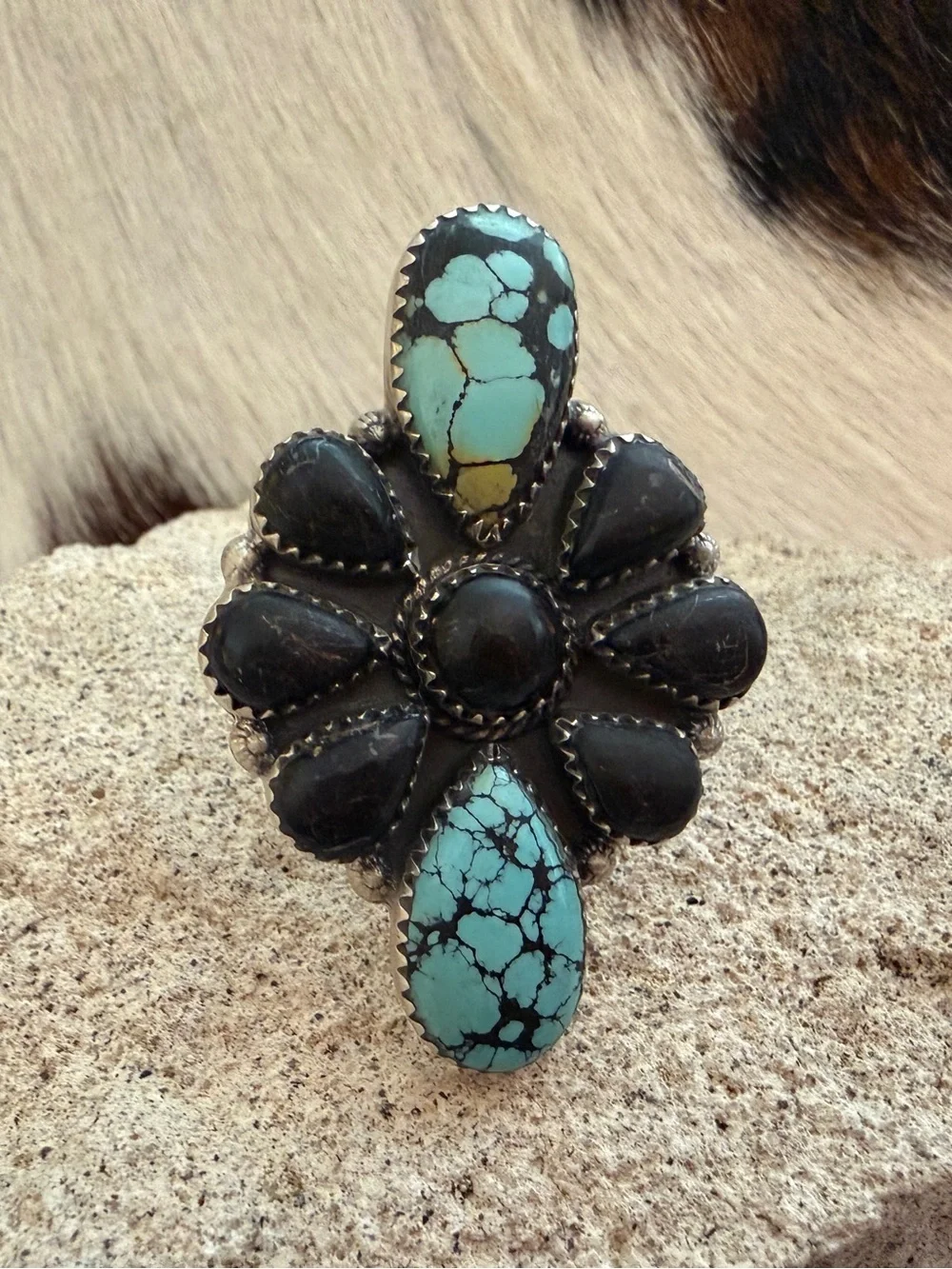 ❤️ High Grade Blue Moon Turquoise Sterling Silver ADJ Statement Ring 16.4 Grams